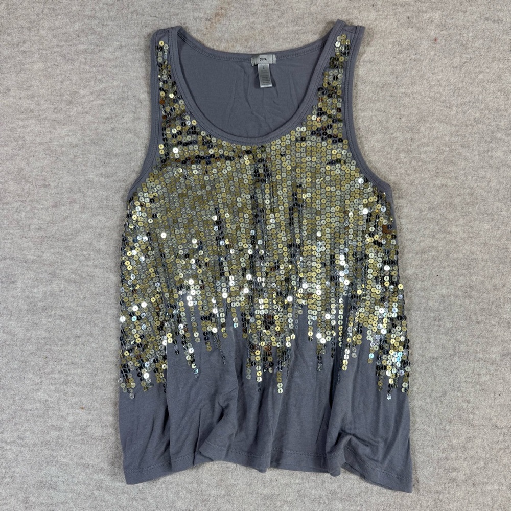 Diva Charcoal and Gold Sequin Tank Top